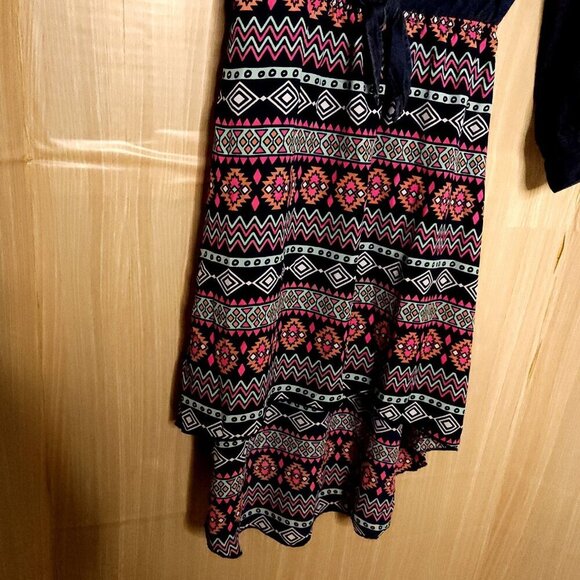 Paper Doll Girl's Mixed Material Denim Silky Southwestern Dress 7 - Picture 4 of 6